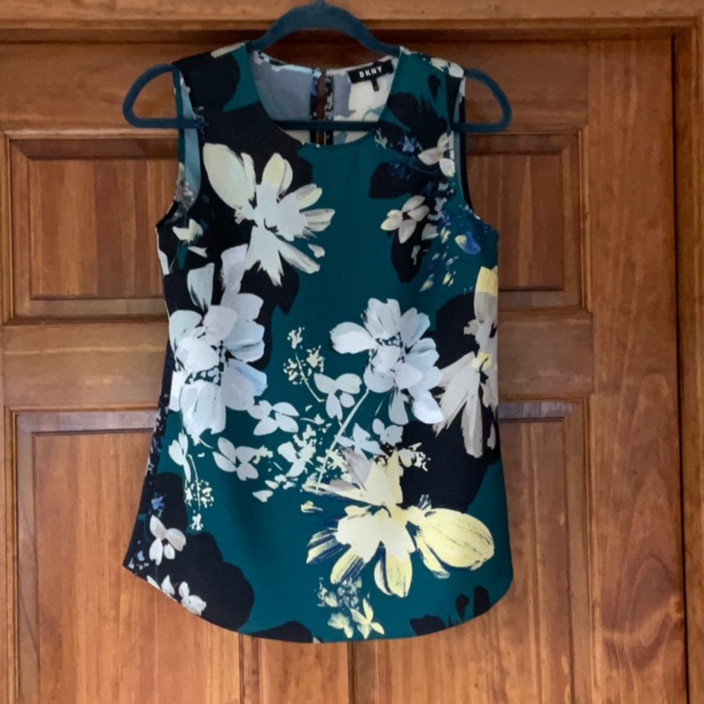 DKNY Jewel Tone Floral Sleeveless Top NWOT